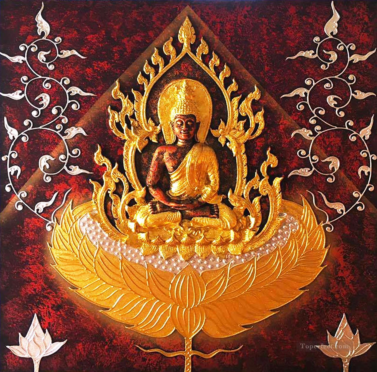 Thailand Buddha in gold and silver powder Buddhism Oil Paintings
